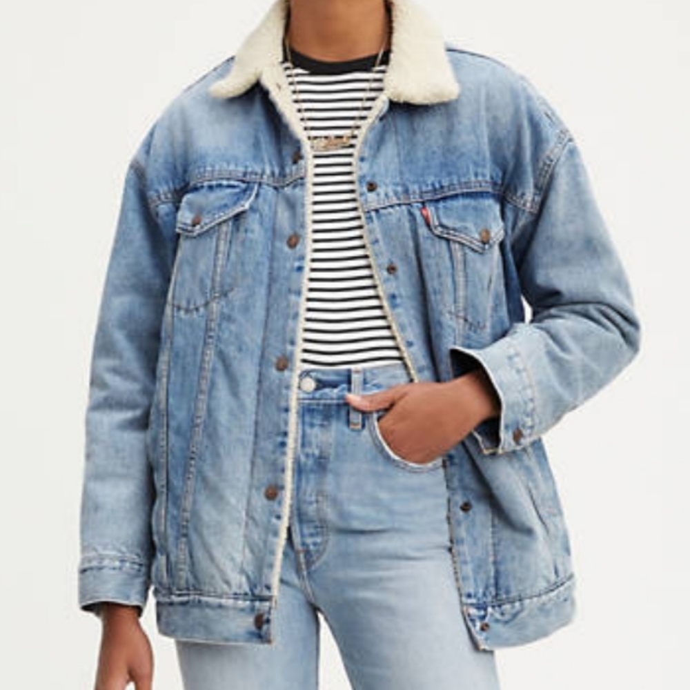 Levis Baggy Sherpa Denim Jacket Women Sz M